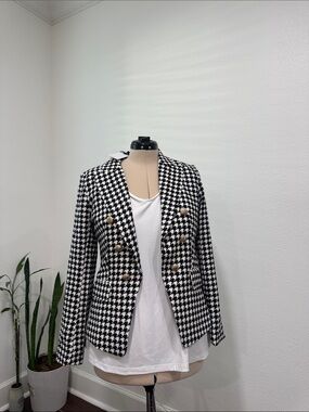 Ovi Black & White Houndstooth Double-Breasted Blazer